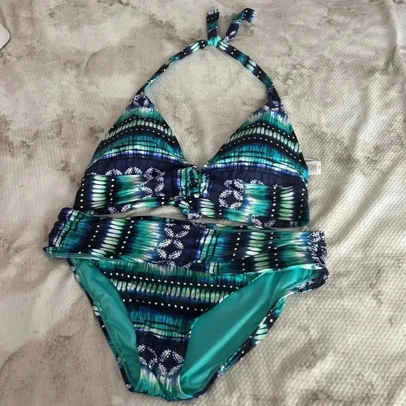 Bleu Rod Beattie Sun, Sea and Sand Lace Up Halter Top and Bikini Bottom Size 12 - Picture 6 of 8